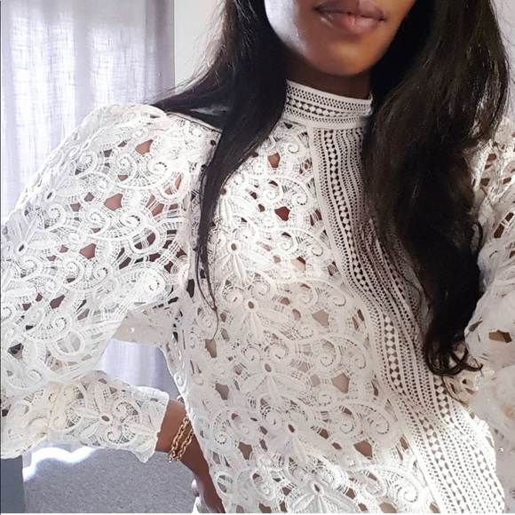 NWT H&M Openwork Lace Dress Creme Dress XS - Picture 10 of 16